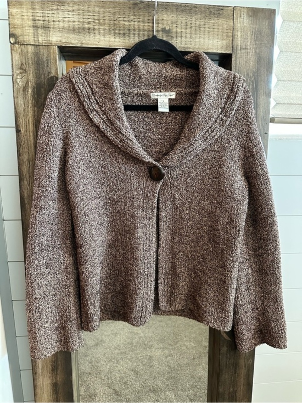 Cambridge Dry Goods Cardigan Sweater Small Brown Boucle One Button Oversized